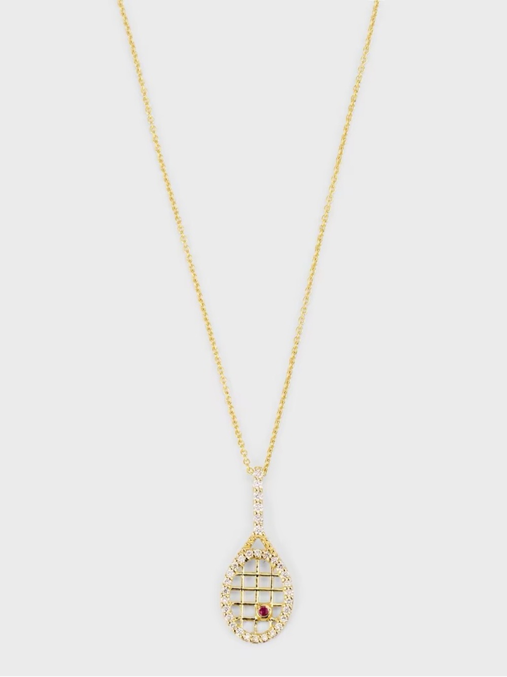 Roberto Coin 14k Gold Tennis Racket Pendant Necklace with Ruby Accent